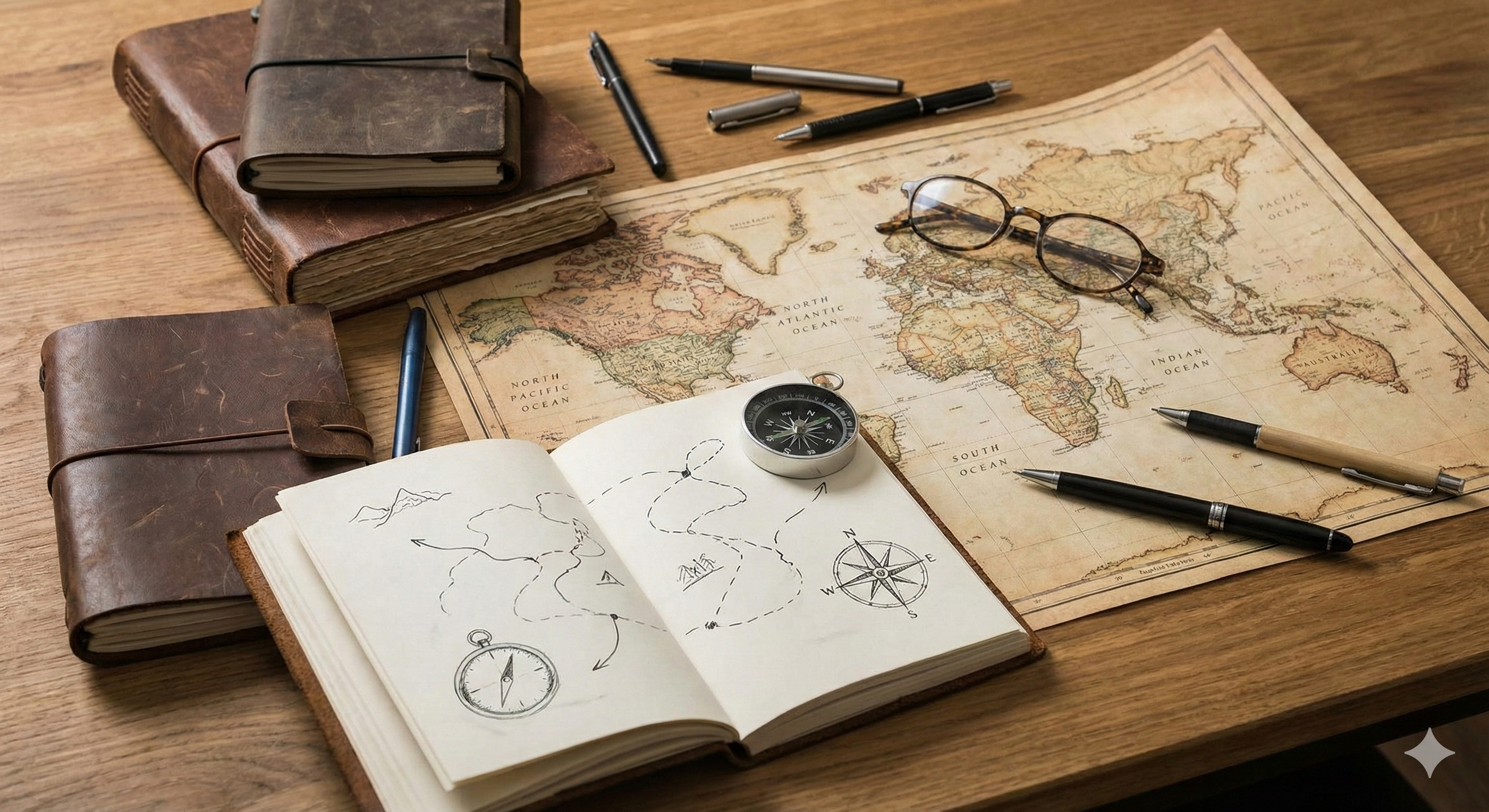 Načrtovanje potovanja z zemljevidom in beležnicami