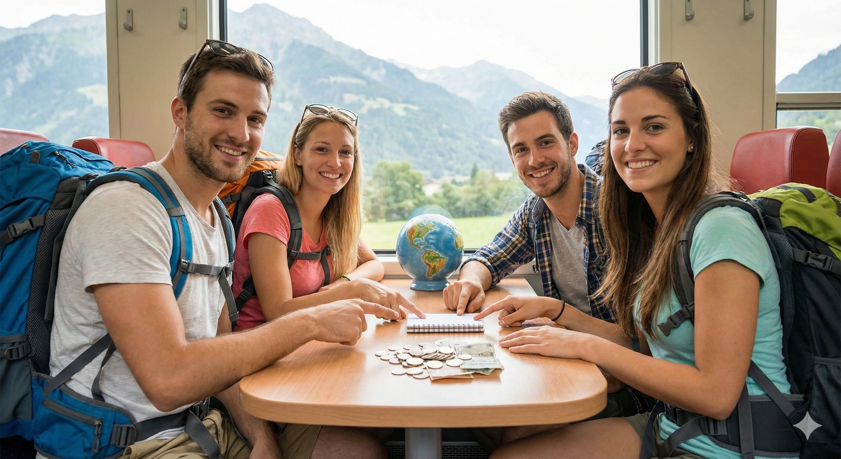 Skupina prijateljev na potovanju - delitev stroškov za večje prihranke